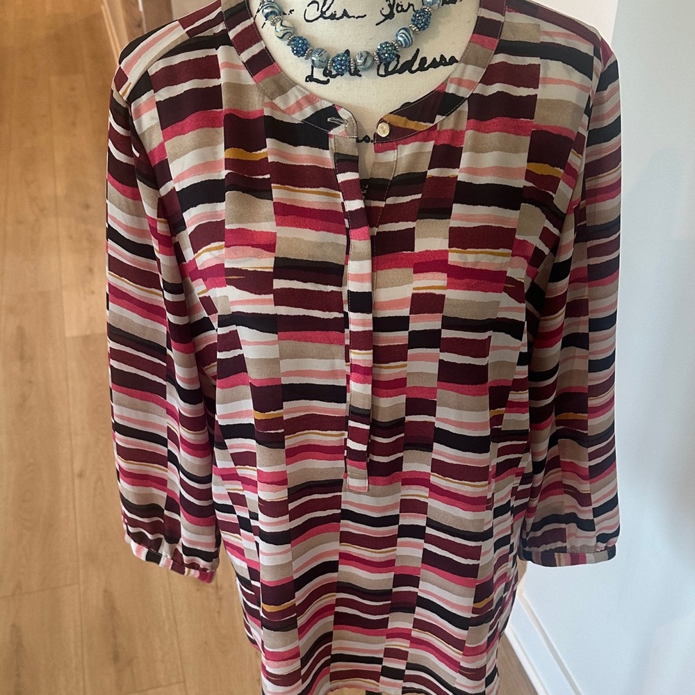JM Collection Women's Top with Red and Pink Stripes